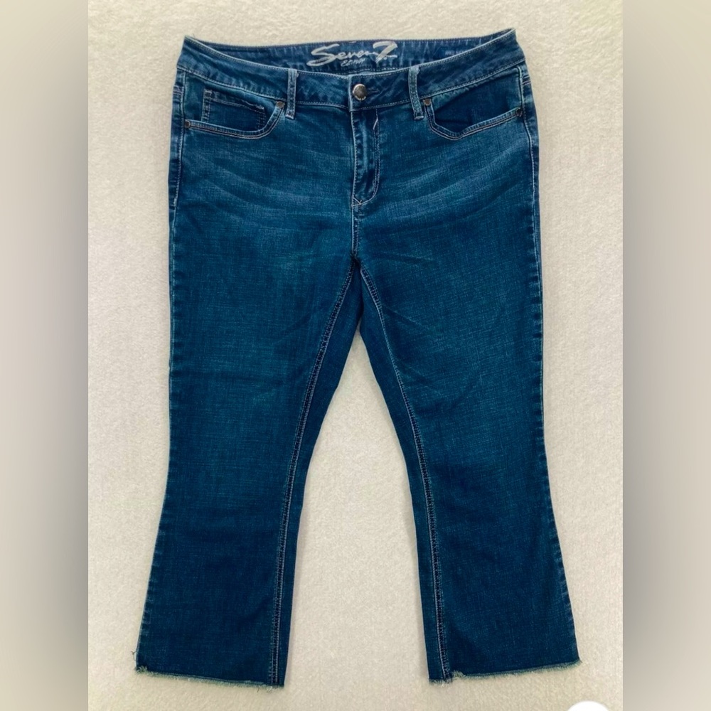 Seven 7 Seven7 Ankle Duster Bootcut 14 Medium Dark Wash Denim Raw Fringe Hem HTF